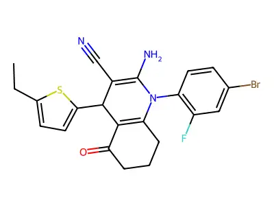 2-Amino-1-(4-bromo-2-fluorophenyl)-4-(5-ethylthiophen-2-yl)-5-oxo-1,4,5,6,7,8-hexahydroquinoline-3-carbonitrile structure