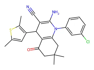 2-Amino-1-(3-chlorophenyl)-4-(2,5-dimethylthiophen-3-yl)-7,7-dimethyl-5-oxo-1,4,5,6,7,8-hexahydroquinoline-3-carbonitrile structure