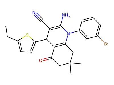 2-Amino-1-(3-bromophenyl)-4-(5-ethylthiophen-2-yl)-7,7-dimethyl-5-oxo-1,4,5,6,7,8-hexahydroquinoline-3-carbonitrile structure