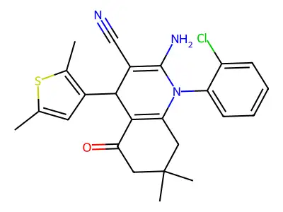 2-Amino-1-(2-chlorophenyl)-4-(2,5-dimethylthiophen-3-yl)-7,7-dimethyl-5-oxo-1,4,5,6,7,8-hexahydroquinoline-3-carbonitrile structure