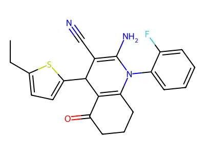 2-amino-4-(5-ethyl-2-thienyl)-1-(2-fluorophenyl)-5-oxo-1,4,5,6,7,8-hexahydro-3-quinolinecarbonitrile structure