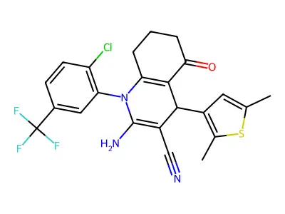 2-Amino-1-(2-chloro-5-(trifluoromethyl)phenyl)-4-(2,5-dimethylthiophen-3-yl)-5-oxo-1,4,5,6,7,8-hexahydroquinoline-3-carbonitrile structure