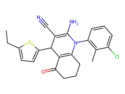 2-Amino-1-(3-chloro-2-methylphenyl)-4-(5-ethylthiophen-2-yl)-5-oxo-1,4,5,6,7,8-hexahydroquinoline-3-carbonitrile structure