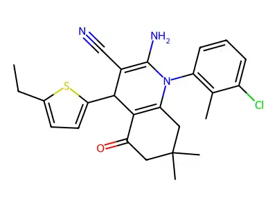 2-Amino-1-(3-chloro-2-methylphenyl)-4-(5-ethylthiophen-2-yl)-7,7-dimethyl-5-oxo-1,4,5,6,7,8-hexahydroquinoline-3-carbonitrile structure