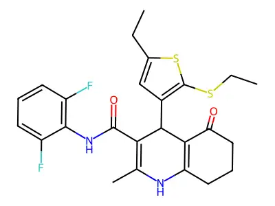 N-(2,6-Difluorophenyl)-4-(5-ethyl-2-(ethylthio)thiophen-3-yl)-2-methyl-5-oxo-1,4,5,6,7,8-hexahydroquinoline-3-carboxamide structure