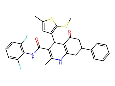 N-(2,6-difluorophenyl)-2-methyl-4-[5-methyl-2-(methylsulfanyl)-3-thienyl]-5-oxo-7-phenyl-1,4,5,6,7,8-hexahydro-3-quinolinecarboxamide structure