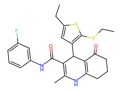 4-(5-Ethyl-2-(ethylthio)thiophen-3-yl)-N-(3-fluorophenyl)-2-methyl-5-oxo-1,4,5,6,7,8-hexahydroquinoline-3-carboxamide structure