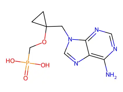 ((1-((6-Amino-9H-purin-9-yl)methyl)cyclopropoxy)methyl)phosphonic acid structure