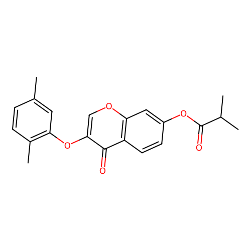 3-(2,5-dimethylphenoxy)-4-oxo-4H-chromen-7-yl 2-methylpropanoate structure