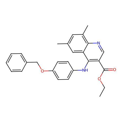 Ethyl 4-{[4-(benzyloxy)phenyl]amino}-6,8-dimethylquinoline-3-carboxylate structure