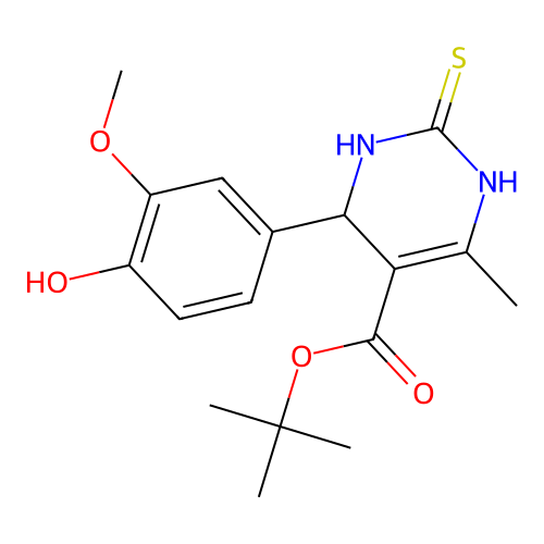 TERT-BUTYL 4-(4-HYDROXY-3-METHOXYPHENYL)-6-METHYL-2-SULFANYLIDENE-1,2,3,4-TETRAHYDROPYRIMIDINE-5-CARBOXYLATE structure
