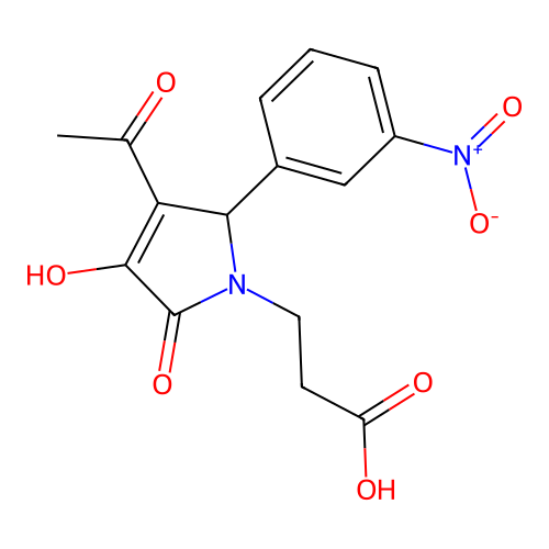 3-[3-acetyl-4-hydroxy-2-(3-nitrophenyl)-5-oxo-2,5-dihydro-1H-pyrrol-1-yl]propanoic acid structure