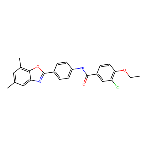 3-chloro-N-[4-(5,7-dimethyl-1,3-benzoxazol-2-yl)phenyl]-4-ethoxybenzamide structure