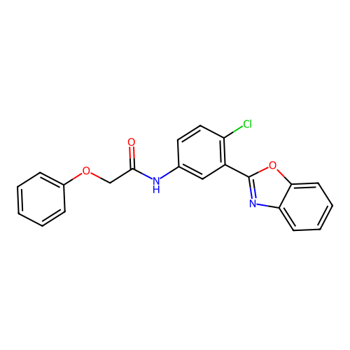 N-[3-(1,3-benzoxazol-2-yl)-4-chlorophenyl]-2-phenoxyacetamide structure