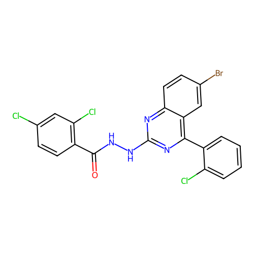 N'-[6-bromo-4-(2-chlorophenyl)quinazolin-2-yl]-2,4-dichlorobenzohydrazide structure