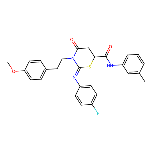 (2E)-2-[(4-fluorophenyl)imino]-3-[2-(4-methoxyphenyl)ethyl]-N-(3-methylphenyl)-4-oxo-1,3-thiazinane-6-carboxamide structure