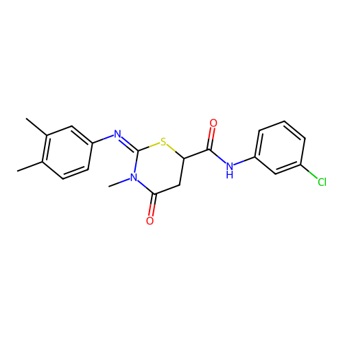 (2Z)-N-(3-chlorophenyl)-2-[(3,4-dimethylphenyl)imino]-3-methyl-4-oxo-1,3-thiazinane-6-carboxamide structure