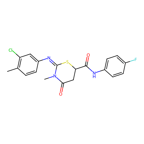 (2Z)-2-[(3-chloro-4-methylphenyl)imino]-N-(4-fluorophenyl)-3-methyl-4-oxo-1,3-thiazinane-6-carboxamide structure