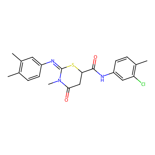 (2E)-N-(3-chloro-4-methylphenyl)-2-[(3,4-dimethylphenyl)imino]-3-methyl-4-oxo-1,3-thiazinane-6-carboxamide structure