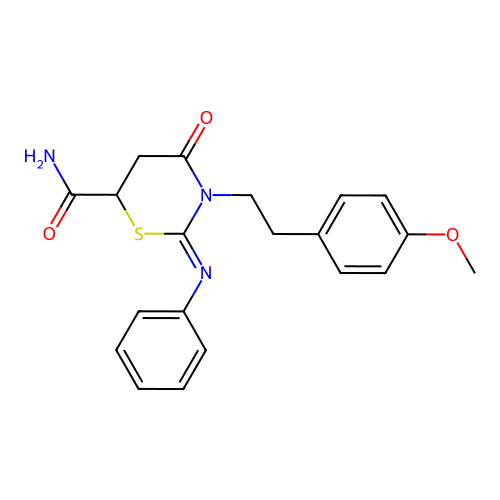 (2Z)-3-[2-(4-methoxyphenyl)ethyl]-4-oxo-2-(phenylimino)-1,3-thiazinane-6-carboxamide structure