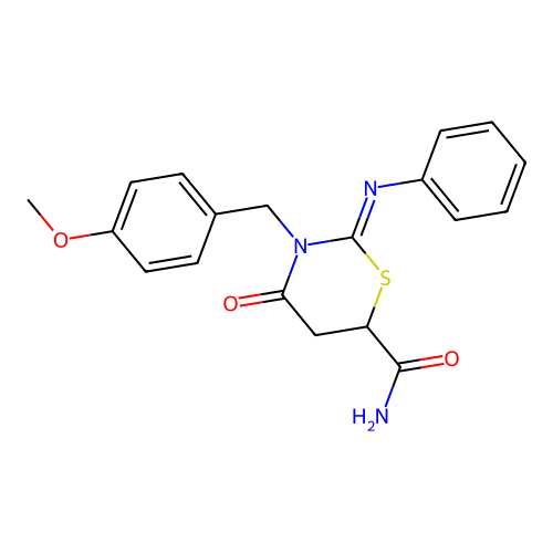3-(4-Methoxybenzyl)-4-oxo-2-(phenylimino)-1,3-thiazinane-6-carboxamide structure