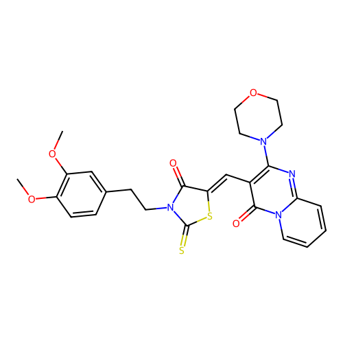 3-((Z)-{3-[2-(3,4-dimethoxyphenyl)ethyl]-4-oxo-2-thioxo-1,3-thiazolidin-5-ylidene}methyl)-2-morpholin-4-yl-4H-pyrido[1,2-a]pyrimidin-4-one structure
