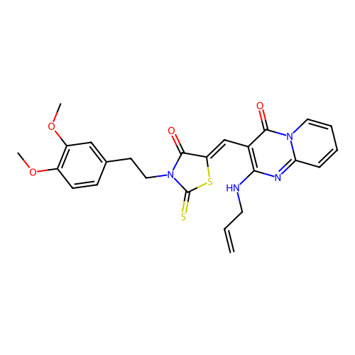 2-(allylamino)-3-((Z)-{3-[2-(3,4-dimethoxyphenyl)ethyl]-4-oxo-2-thioxo-1,3-thiazolidin-5-ylidene}methyl)-4H-pyrido[1,2-a]pyrimidin-4-one structure