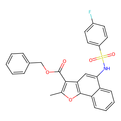 benzyl 5-{[(4-fluorophenyl)sulfonyl]amino}-2-methylnaphtho[1,2-b]furan-3-carboxylate structure
