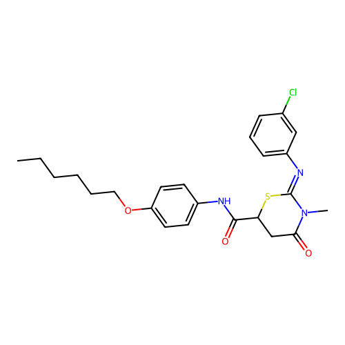 (2Z)-2-[(3-chlorophenyl)imino]-N-[4-(hexyloxy)phenyl]-3-methyl-4-oxo-1,3-thiazinane-6-carboxamide structure