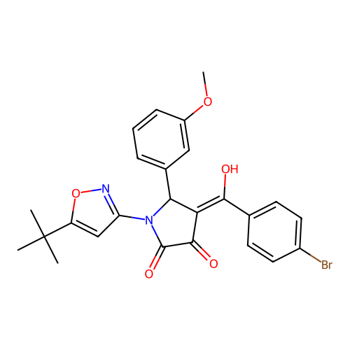 (4E)-4-[(4-bromophenyl)(hydroxy)methylidene]-1-(5-tert-butyl-1,2-oxazol-3-yl)-5-(3-methoxyphenyl)pyrrolidine-2,3-dione structure