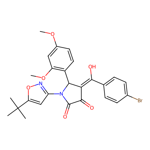 (4E)-4-[(4-bromophenyl)(hydroxy)methylidene]-1-(5-tert-butyl-1,2-oxazol-3-yl)-5-(2,4-dimethoxyphenyl)pyrrolidine-2,3-dione structure