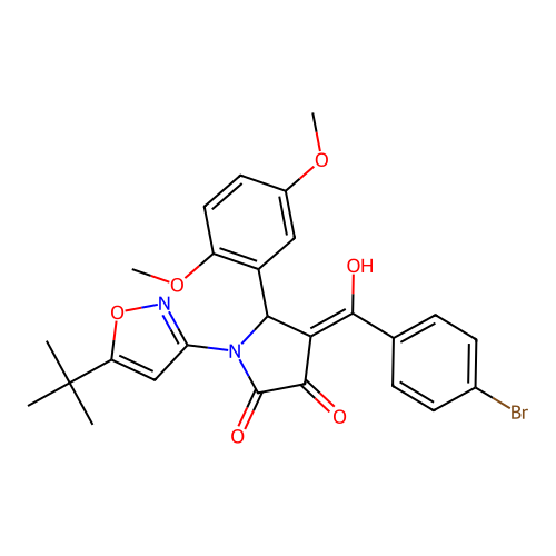 (4E)-4-[(4-bromophenyl)(hydroxy)methylidene]-1-(5-tert-butyl-1,2-oxazol-3-yl)-5-(2,5-dimethoxyphenyl)pyrrolidine-2,3-dione structure