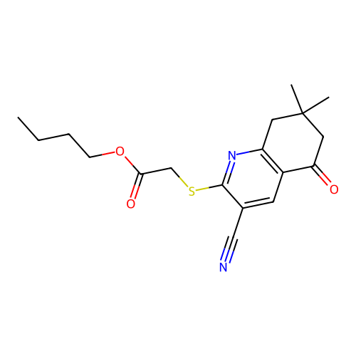 butyl [(3-cyano-7,7-dimethyl-5-oxo-5,6,7,8-tetrahydroquinolin-2-yl)sulfanyl]acetate structure