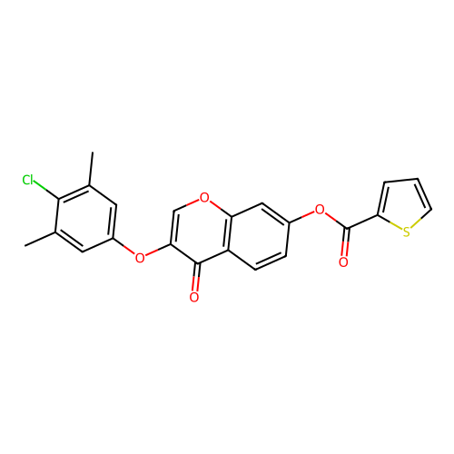 3-(4-chloro-3,5-dimethylphenoxy)-4-oxo-4H-chromen-7-yl thiophene-2-carboxylate structure