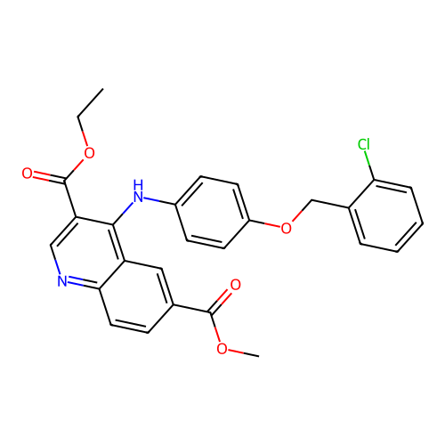 3-ethyl 6-methyl 4-((4-((2-chlorobenzyl)oxy)phenyl)amino)quinoline-3,6-dicarboxylate structure