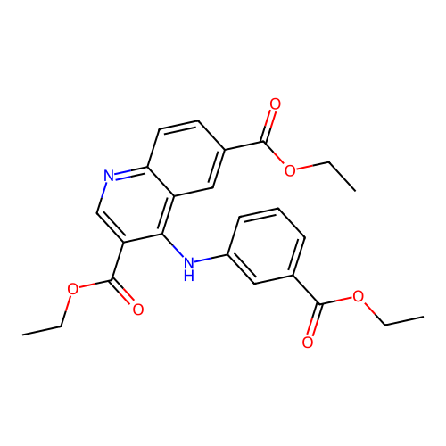 Diethyl 4-((3-(ethoxycarbonyl)phenyl)amino)quinoline-3,6-dicarboxylate structure