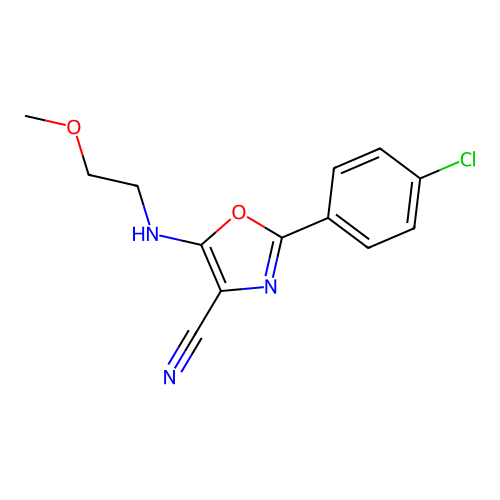 2-(4-Chlorophenyl)-5-[(2-methoxyethyl)amino]-1,3-oxazole-4-carbonitrile structure