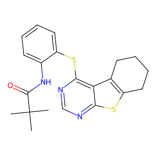 2,2-dimethyl-N-[2-(5,6,7,8-tetrahydro[1]benzothieno[2,3-d]pyrimidin-4-ylsulfanyl)phenyl]propanamide structure