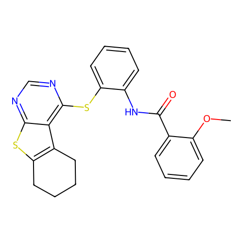 2-methoxy-N-[2-(5,6,7,8-tetrahydro[1]benzothieno[2,3-d]pyrimidin-4-ylsulfanyl)phenyl]benzamide structure