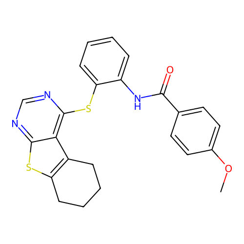 4-methoxy-N-[2-(5,6,7,8-tetrahydro[1]benzothieno[2,3-d]pyrimidin-4-ylsulfanyl)phenyl]benzamide structure