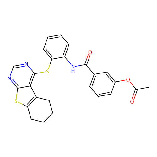 [3-[[2-(5,6,7,8-tetrahydro-[1]benzothiolo[2,3-d]pyrimidin-4-ylsulfanyl)phenyl]carbamoyl]phenyl] acetate structure