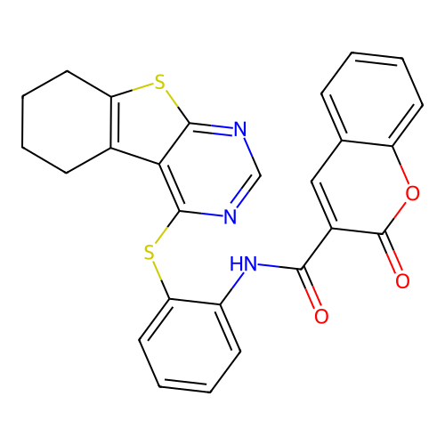 2-oxo-N-[2-(5,6,7,8-tetrahydro[1]benzothieno[2,3-d]pyrimidin-4-ylsulfanyl)phenyl]-2H-chromene-3-carboxamide structure