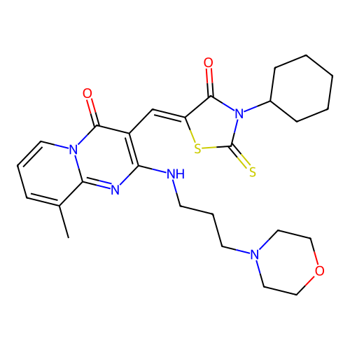 (Z)-3-cyclohexyl-5-((9-methyl-2-((3-morpholinopropyl)amino)-4-oxo-4H-pyrido[1,2-a]pyrimidin-3-yl)methylene)-2-thioxothiazolidin-4-one structure