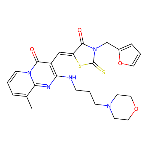 3-{(Z)-[3-(2-FURYLMETHYL)-4-OXO-2-THIOXO-1,3-THIAZOLIDIN-5-YLIDENE]METHYL}-9-METHYL-2-{[3-(4-MORPHOLINYL)PROPYL]AMINO}-4H-PYRIDO[1,2-A]PYRIMIDIN-4-ONE structure