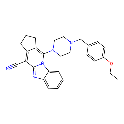 11-(4-(4-ethoxybenzyl)piperazin-1-yl)-2,3-dihydro-1H-benzo[4,5]imidazo[1,2-a]cyclopenta[d]pyridine-4-carbonitrile structure