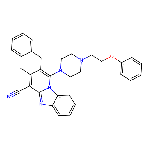 2-benzyl-3-methyl-1-[4-(2-phenoxyethyl)piperazin-1-yl]pyrido[1,2-a]benzimidazole-4-carbonitrile structure