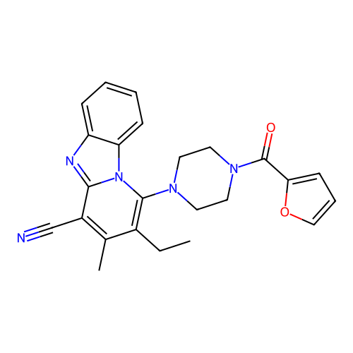 2-ethyl-1-[4-(furan-2-ylcarbonyl)piperazin-1-yl]-3-methylpyrido[1,2-a]benzimidazole-4-carbonitrile structure