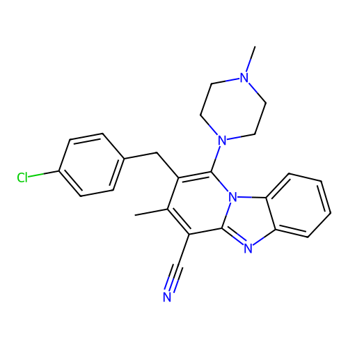 2-(4-chlorobenzyl)-3-methyl-1-(4-methylpiperazin-1-yl)pyrido[1,2-a]benzimidazole-4-carbonitrile structure