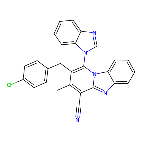 1-(1H-benzimidazol-1-yl)-2-(4-chlorobenzyl)-3-methylpyrido[1,2-a]benzimidazole-4-carbonitrile structure