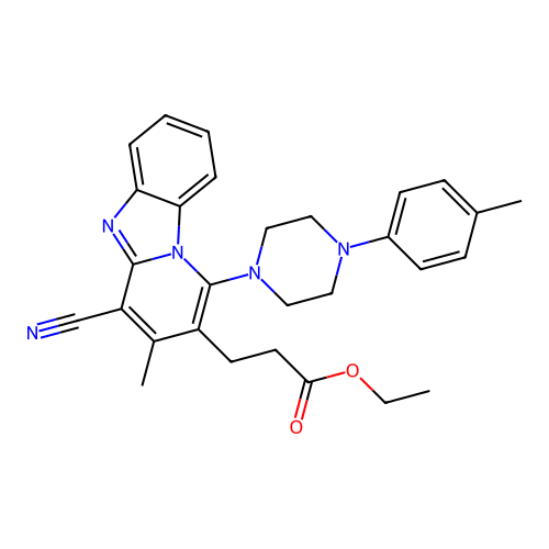 ethyl 3-(4-cyano-3-methyl-1-(4-(p-tolyl)piperazin-1-yl)benzo[4,5]imidazo[1,2-a]pyridin-2-yl)propanoate structure